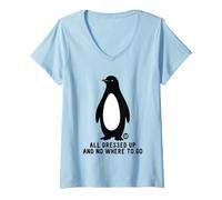 Femme All Dressed Up and Nowhere to Go Penguin T-Shirt avec Col en V