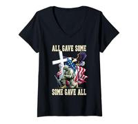 Femme All Gave Some Gave All US Flag Soldier Memorial Day T-Shirt avec Col en V