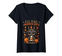 Femme All Hail Pumpkin Spice Cute Baphomet Goat Meme T-Shirt avec Col en V