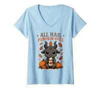 Femme All Hail Pumpkin Spice Cute Baphomet Goat Meme T-Shirt avec Col en V