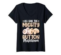 Femme All Hail The Mighty Button Champignon T-Shirt avec Col en V