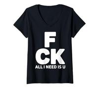 Femme All I Need is U Couples romantiques T-Shirt avec Col en V