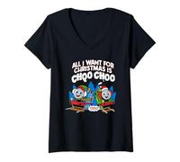 Femme All I Want for Christmas is Choo Choo T-Shirt avec Col en V