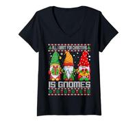 Femme All I Want for Christmas is Gnomes Santa Pull Moche drôle T-Shirt avec Col en V