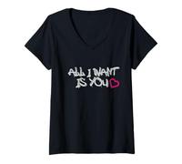 Femme All I Want is You Love Quote T-Shirt avec Col en V