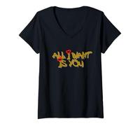 Femme All I Want is You Love Quote T-Shirt avec Col en V