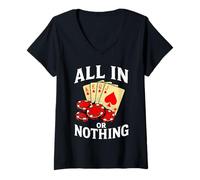Femme All in Or Nothing Joueur de Poker Vintage Rétro Drôle T-Shirt avec Col en V