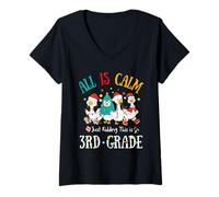 Femme All is Calm Just Kidding This is 3rd Grade Christmas T-Shirt avec Col en V