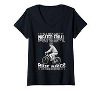Femme All Men are Created Equal Cyclist Seventies 70s Dad T-Shirt avec Col en V