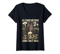 Femme All Plants are Edible Some Only Once Funny Botanical T-Shirt avec Col en V