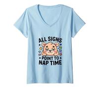 Femme All Signs Point to Nap Time Ours Mignon Kawaii T-Shirt avec Col en V