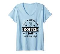 Femme All That I Need is Coffee and My Dog Cup Dog Mom Paw Print T-Shirt avec Col en V