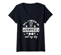 Femme All That I Need is Coffee and My Dog Cup Paw Print Dog Mom T-Shirt avec Col en V