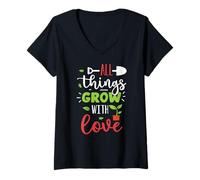 Femme All Things Grow With Love Jardinier amateur de plantes T-Shirt avec Col en V