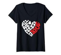 Femme All we Need is Love, Amour, Design Cœur, Rétro et Moderne T-Shirt avec Col en V