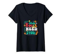 Femme All You Need are Evoos Huile d'olive Hippie des années 60 70 T-Shirt avec Col en V