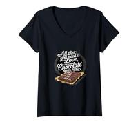 Femme All You Need is Love and Chocolate Funny Cacao Sweets T-Shirt avec Col en V