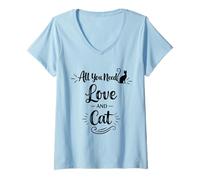 Femme All You Need Love and Cat - Humour Cat Lover Cat Mom Cat Dads T-Shirt avec Col en V