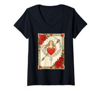 Femme Allégorie de l'amour Vintage Art Nouveau Romance T-Shirt avec Col en V