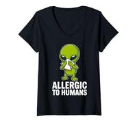 Femme Allergic to Humans Funny Alien Introverti Humour T-Shirt avec Col en V