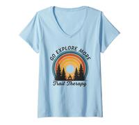 Femme Allez, explorez, Plus Trail Therapy rétro, Camping en Plein air T-Shirt avec Col en V