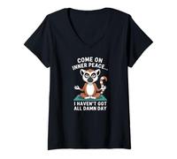 Femme Allez Inner Peace Funny Lemur Yoga T-Shirt avec Col en V