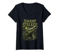 Femme Alligator Bayou Dark Swamp Gator T-Shirt avec Col en V