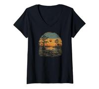 Femme Alligator, Everglades, Marais, lac Cypress, golfe de Floride T-Shirt avec Col en V