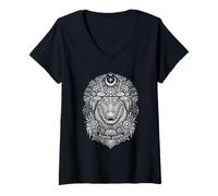 Femme Alligator Mystique Boho Sacral Géométrie Astrologie T-Shirt avec Col en V