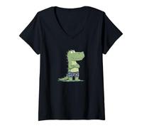 Femme Alligator Souriant Amusant en Short de Bain pour garçons et Filles T-Shirt avec Col en V