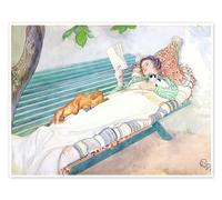 Femme allongée sur un banc Poster de Carl Larsson 80 x 60 cm Tableaux Décoration murale