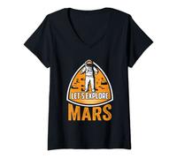 Femme Allons Explorer Mars Dictons Planète Espace T-Shirt avec Col en V