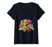 Femme Aloha from Hawaii Cute Hibiscus Flowers Aloha T-Shirt avec Col en V