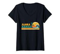 Femme Aloha Hawaï - Rétro Vacances de Plage Vacances d'été T-Shirt avec Col en V