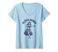 Femme Aloha Hawaii Hawaii Danseuse hawaïenne Lei Luau Beach Vacation Retro T-Shirt avec Col en V