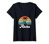 Femme Aloha Hawaii Hawaiian Island Palm Surf Planche Surfing Beach T-Shirt avec Col en V