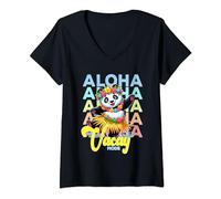 Femme Aloha Jupe panda hawaïenne style vintage T-Shirt avec Col en V