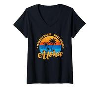 Femme Aloha Paradise Island Wave Rides Surf T-Shirt avec Col en V
