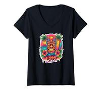 Femme Aloha Spirit Tiki Art | Tropical Island Hawaï Surf Beach T-Shirt avec Col en V
