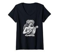 Femme Aloha Ukulélé Hula Haku Lei Hawaii Style Vintage T-Shirt avec Col en V