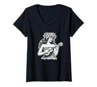 Femme Aloha Ukulélé Hula Haku Lei Hawaii T-Shirt avec Col en V
