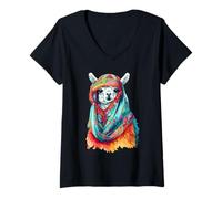 Femme Alpaga au Mexicain Cinco De Mayo Sombrero et Poncho T-Shirt avec Col en V