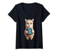 Femme Alpaga drôle avec Livre, Comment Former Vos Humains, Parfait T-Shirt avec Col en V