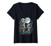 Femme Alpaga Funny Howl Full Moon Weird Cursed T-Shirt avec Col en V