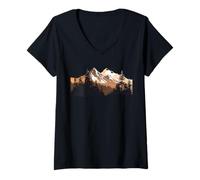 Femme Alpes montagnes dans la forêt avec arbres nature les montagnes T-Shirt avec Col en V