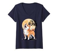 Femme Alpha Dog Shiba Inu Silhouette Leadership Vibrations T-Shirt avec Col en V