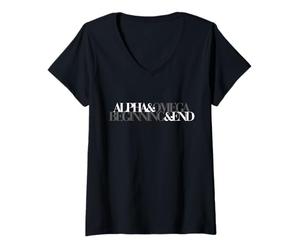 Femme Alpha et Omega Design des Écritures du début et de la Fin - Dieu T-Shirt avec Col en V