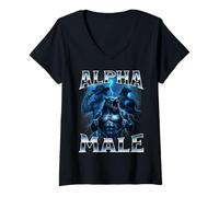 Femme Alpha Male Wolf Meme Sigma Embarrassant Brainrot Sarcastique T-Shirt avec Col en V