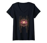 Femme Alphabet Glamour Initiale Vintage Lettre Monogramme Rétro T-Shirt avec Col en V