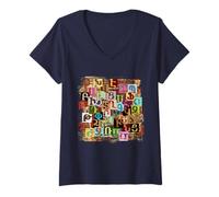 Femme Alphabet Texturel Arménien T-Shirt avec Col en V